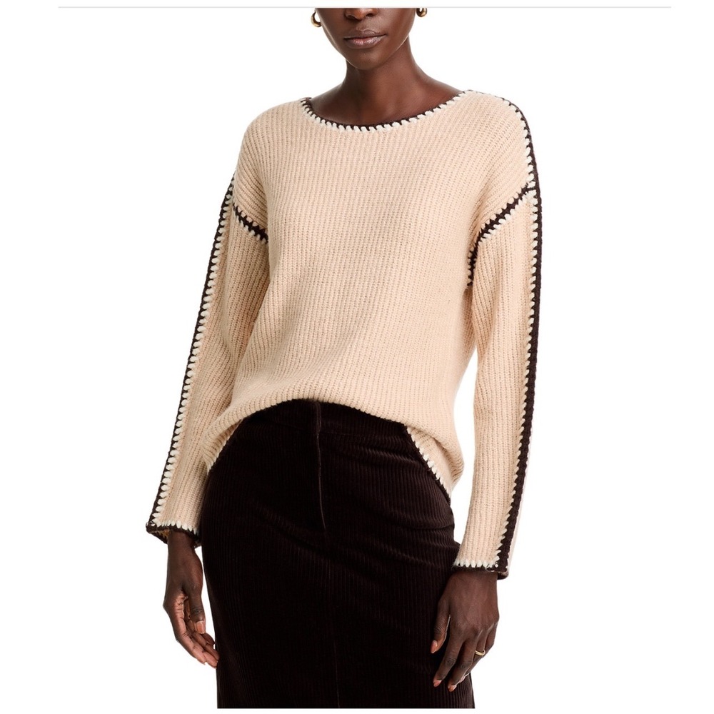 SINGLE‎ THREAD Contrast Trim Sweater Whisper Pink Relaxed Fit Pullover Medium